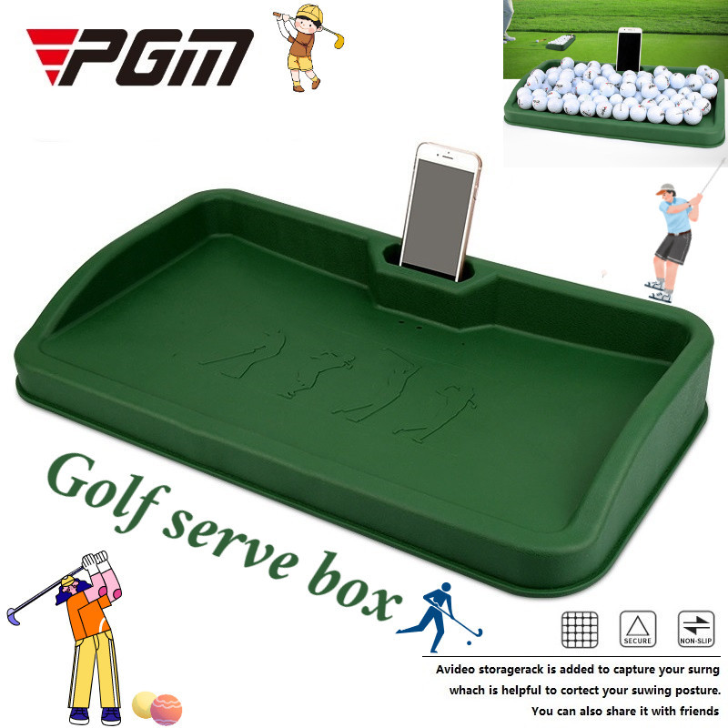 ถาดวางลูกกอล์ฟ ยางนิ่ม ทนทาน พร้อมที่วางโทรศัพท์มือถือ และกล่องเก็บลูกกอล์ฟ 100 ลูก QK005 PGM