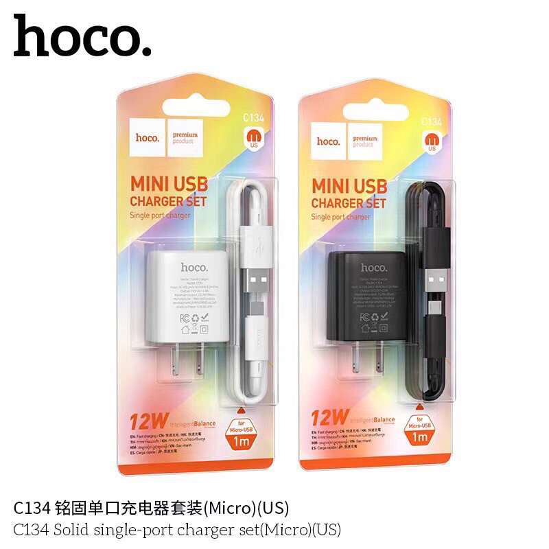 Hoco C134 หัวชาร์จ 12W พร้อม สายชาร์จ สำหรับรุ่น IOS / Micro USB / Type C 1usb
