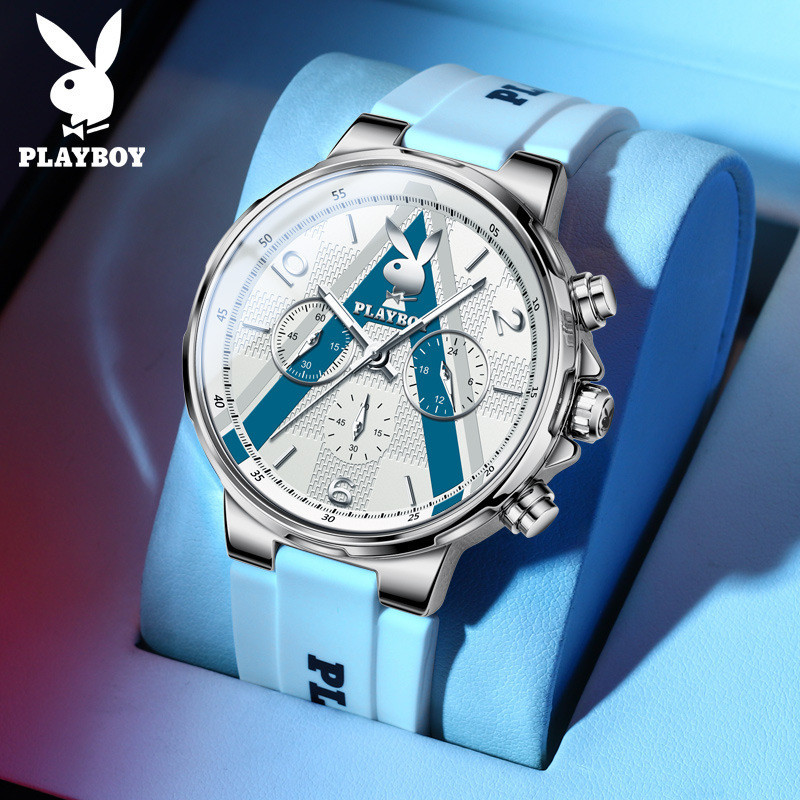 Playboy Watch 3046 สไตล์ใหม่ (ของแท้ 100%) นาฬิกาควอตซ์ โครโนกราฟ เรืองแสง กันน้ํา ระดับไฮเอนด์ สําหรับผู้ชาย