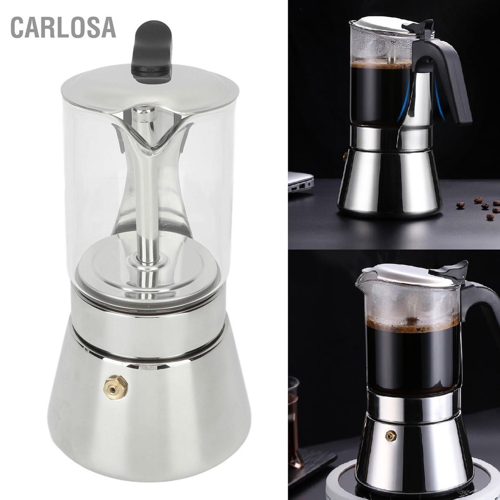 CARLOSA กาแฟ Moka Pot Visible Body เครื่องชงกาแฟ Greca เตาสแตนเลสเครื่องชงกาแฟ สำหรับ Home Coffee Shop Office