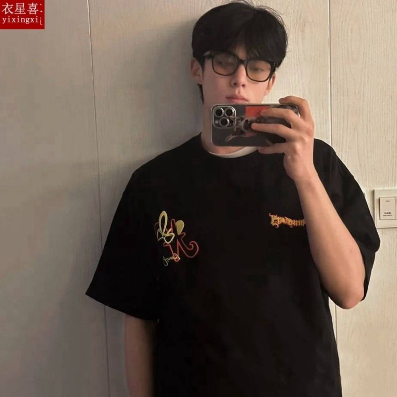 Wang hedi star quần áo t-shirt cotton, 2024 nam và nữ phù hợp với áo khoác xu hướng 8.9
