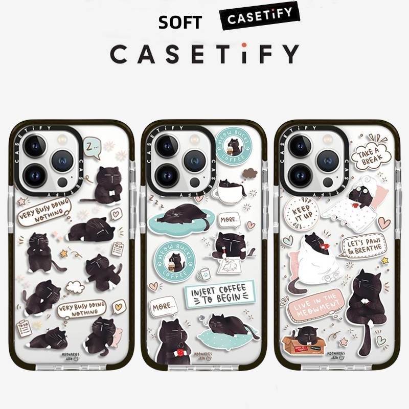 Casetify เคสโทรศัพท์มือถือแบบนิ่ม กันกระแทก ลายแมวน้อยมอคค่า สีดํา สําหรับ iPhone 15ProMax 15Pro 15Plus 15 14 13 12 11 Pro Max X XS XR