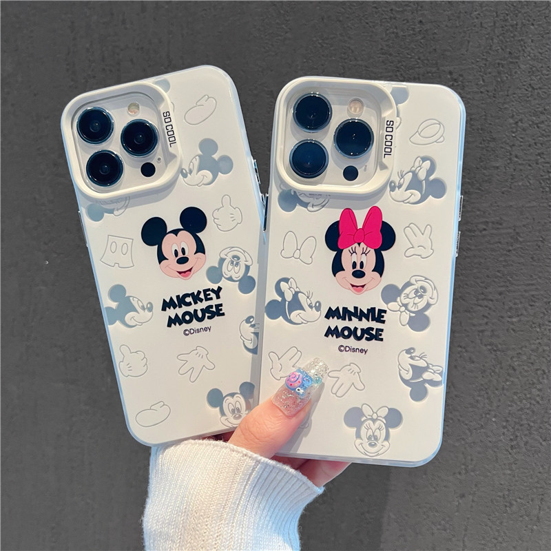 เคสโทรศัพท์ เหมาะสําหรับ iphone15pro Mickey Minnie 14/13 ความรู้สึกระดับไฮเอนด์ 12 เคสโทรศัพท์สีเงิน