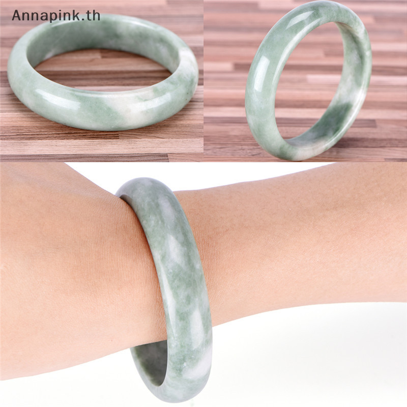 Annapink.th สร้อยข้อมือกําไลข้อมืออัญมณีหยกสีเขียวธรรมชาติของแท้หรูหราเครื่องประดับแฟชั่น EN