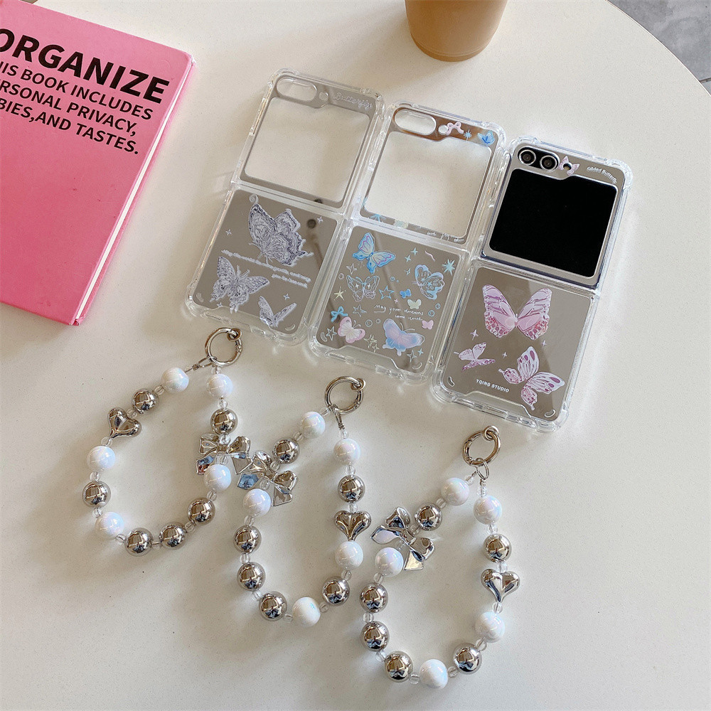 เคสโทรศัพท์มือถือกระจก กันกระแทก ลายการ์ตูนผีเสื้อน่ารัก สําหรับ Samsung ZFlip 5 4 Galaxy Z Flip 5 4 3 Flip4 flip5