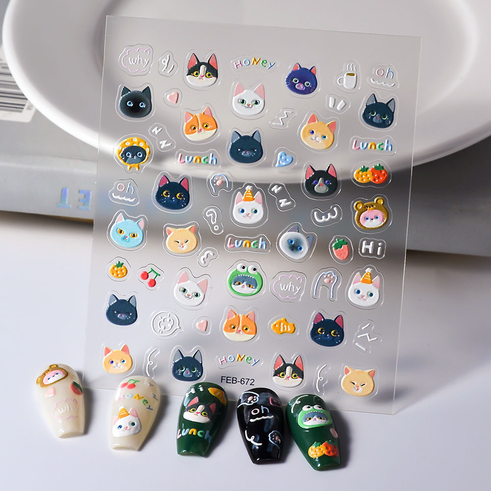 [Meow.Sensei] สติกเกอร์ติดเล็บ ลายหัวแมวน่ารัก มีกาวในตัว สําหรับเด็ก