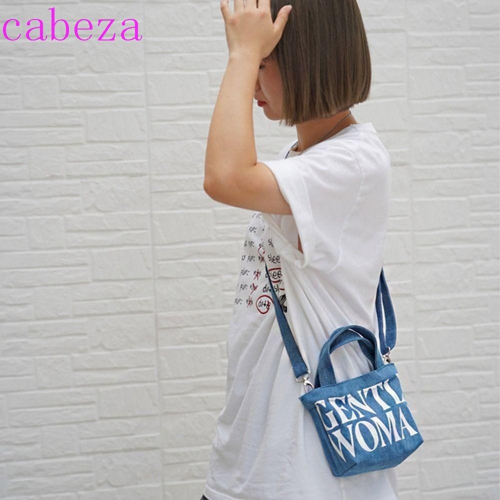 Cabeza Gentlewoman กระเป๋าผ้ายีน ผ้าแคนวาส พิมพ์ลายตัวอักษรไทย ขนาดเล็ก เรียบง่าย สําหรับกลางแจ้ง