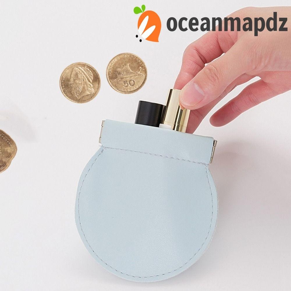Oceanmapdz กระเป๋าใส่เหรียญ ขนาดเล็ก ความจุขนาดใหญ่ หนัง PU ปิดในตัว กระเป๋าเครื่องสําอาง ลิปสติก กระเป๋าเงิน ทรงกลม เรียบง่าย จดหมาย กระเป๋าเดินทาง ขนาดเล็ก