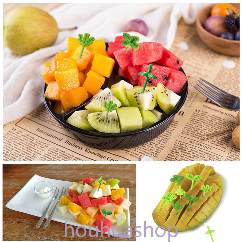 ส้อมจิ้มผลไม้ ไม้จิ้มฟัน ใบโคลเวอร์สี่แฉก พลาสติก ตกแต่ง กล่องอาหารกลางวัน เบนโตะ อาหาร ขนมหวาน ส้อมเบนโตะ กล่องอุปกรณ์เสริม 8 ชิ้น
