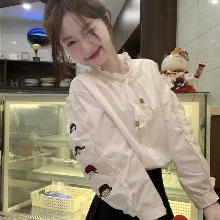 เสื้อเชิ้ตแขนยาว พิมพ์ลายการ์ตูน สไตล์ฝรั่งเศส ลดอายุ เหมาะกับฤดูใบไม้ร่วง สําหรับผู้หญิง