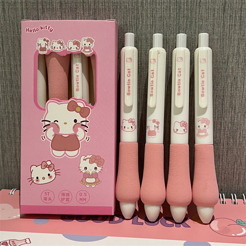 น่ารัก Hello Kitty ฟองน้ําปากกา Ins สไตล์ดูดี St Head Quick-Drying ฤดูใบไม้ผลิปากกาสาวหัวใจ Super Soft สีดําเจลหมึกปากกา