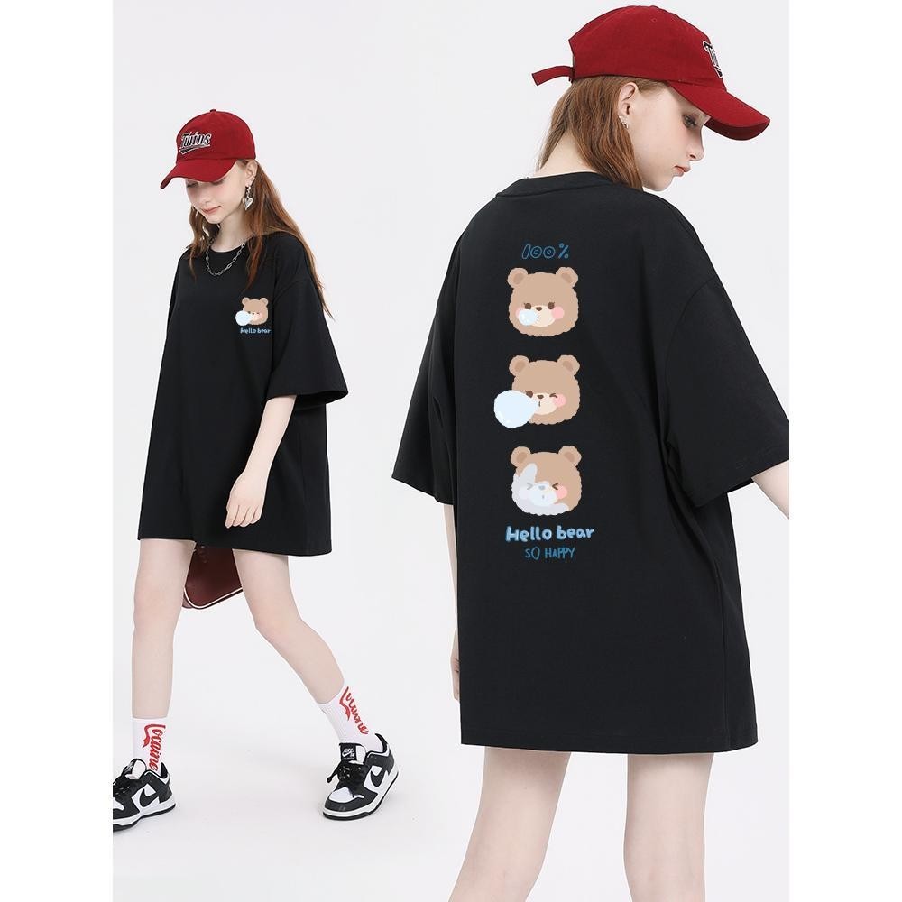 เกาหลี เสื้อแบบดารา เสื้อยืดแขนสั้น CMDXY0456 ผู้ชาย ผู้หญิง ลายทาง ตัวอักษร หลวม ลายสกรีน ฤดูร้อน ฤดูใบไม้ผลิ