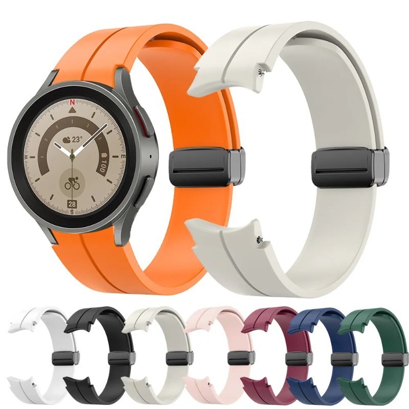 No Gap สายซิลิโคนสําหรับ Samsung Galaxy Watch FE/6/5/4 40 มม.44 มม.5 Pro 45 มม.Original สร้อยข้อมือแม่เหล็กสําหรับนาฬิกา 4 เข็มขัดคลาสสิก