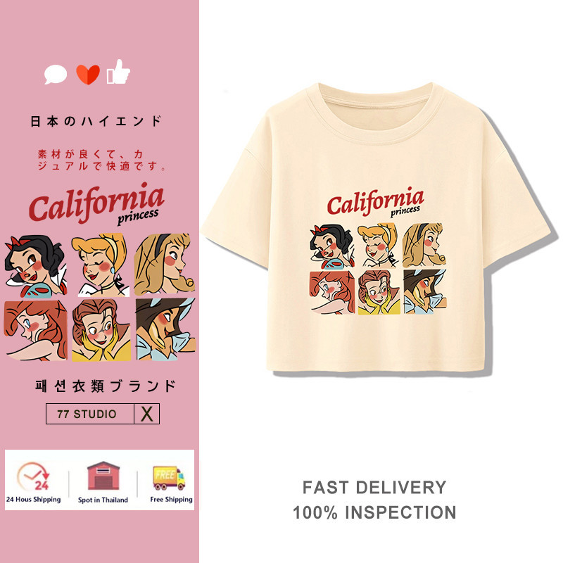hit!🔥🚀พร้อมส่งจากกรุงเทพ🚀 เสื้อครอปสไตล์เกาหลี baby tee เสื้อครอปพิมพ์ลายการ์ตูนแขนสั้น เสื้อยืดผู้หญิงสำหรับหน้าร้อน☀️