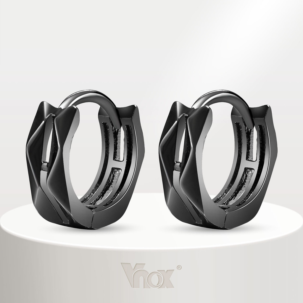 Vnox ต่างหู รูปตัว C เรขาคณิต ประดับเพชร ป้องกันอาการแพ้ แนวสตรีท เครื่องประดับ ของขวัญ สําหรับผู้ชาย