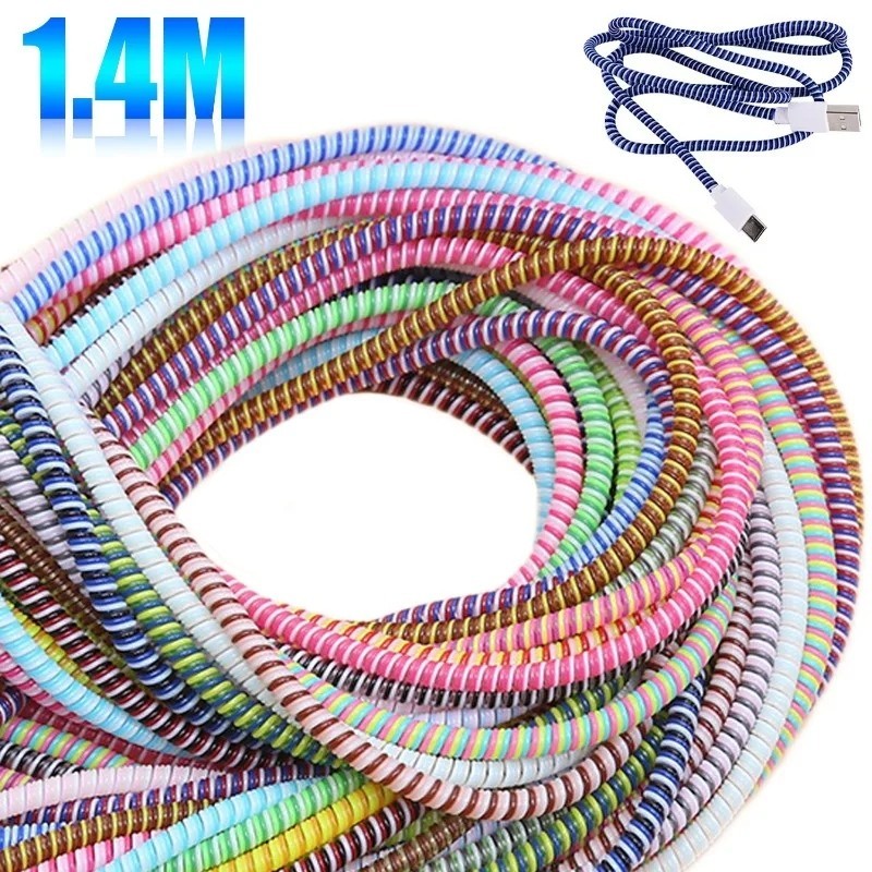 1.4m Data Cable Winder - Data Cable Organizer Wrap - Data Line Protection - Spiral Cables Protector Sleeve - Anti-break สายชาร์จ - เชือกสปริงสีสันสดใส