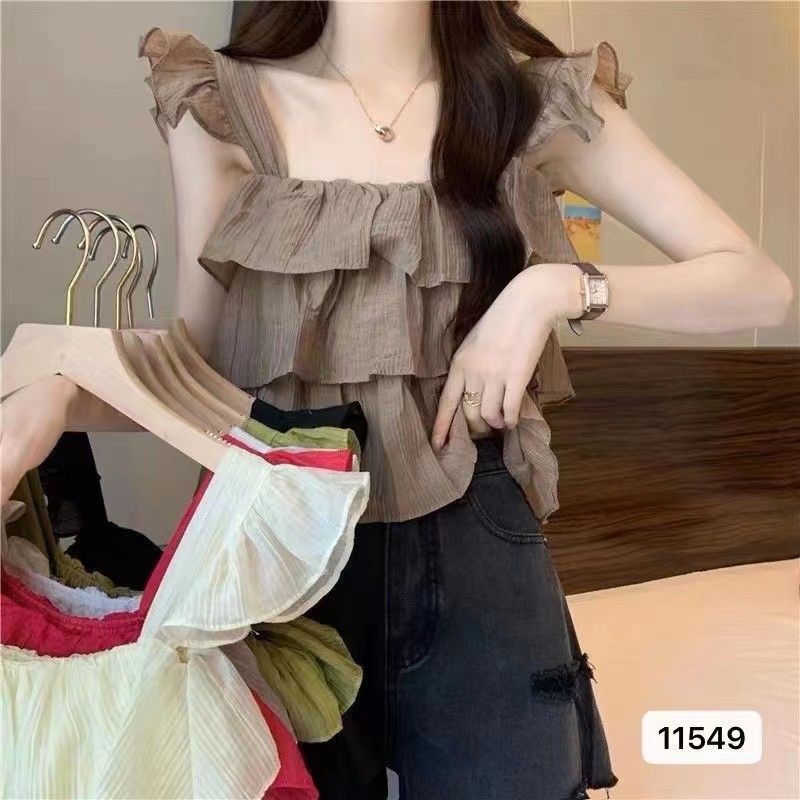 Xiao2 เสื้อสายเดี่ยว ผ้ากํามะหยี่ แขนสั้น ทรงสลิม สไตล์เกาหลี สําหรับผู้หญิง SLRR