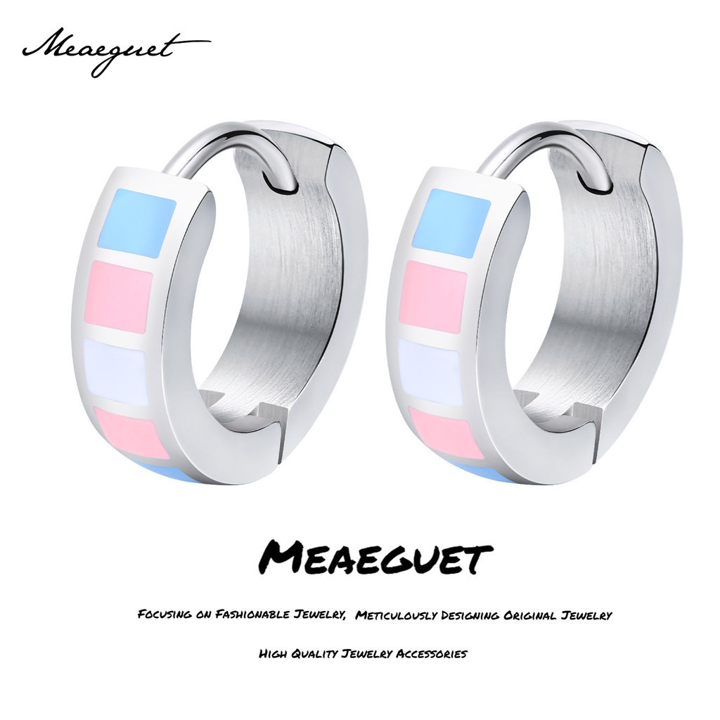 Meaeguet สแตนเลส Rainbow Huggie Hoop ต่างหู LGBT Pride ต่างหูสําหรับผู้หญิงผู้ชาย Asexual Flag ต่างห