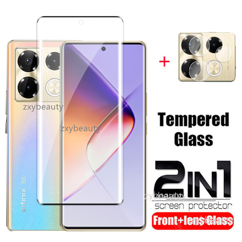 2in1 ฟิล์มกระจกนิรภัยกันรอยหน้าจอ แบบเต็มจอ ทรงโค้ง สําหรับ Infinix Note 40 Pro Plus 5G 2024 4G Note40 40Pro Note40Pro 40Pro+