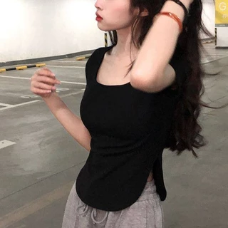 TRY HARDER เสื้อแขนสั้นแฟชั่น สไตล์เกาหลี เซ็กซี่<แบบบาง> ใส่สบาย ไม่ร้อน *พร้อมส่ง*
