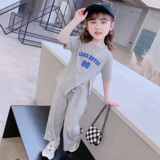 ชุดเสื้อผ้าเด็กผู้หญิง เสื้อยืดแขนสั่น+กางเกงขายาว แฟชั่นสำหรับเด็ก เนื้อผ้าใส่สบาย ระบายอากศได้ดี