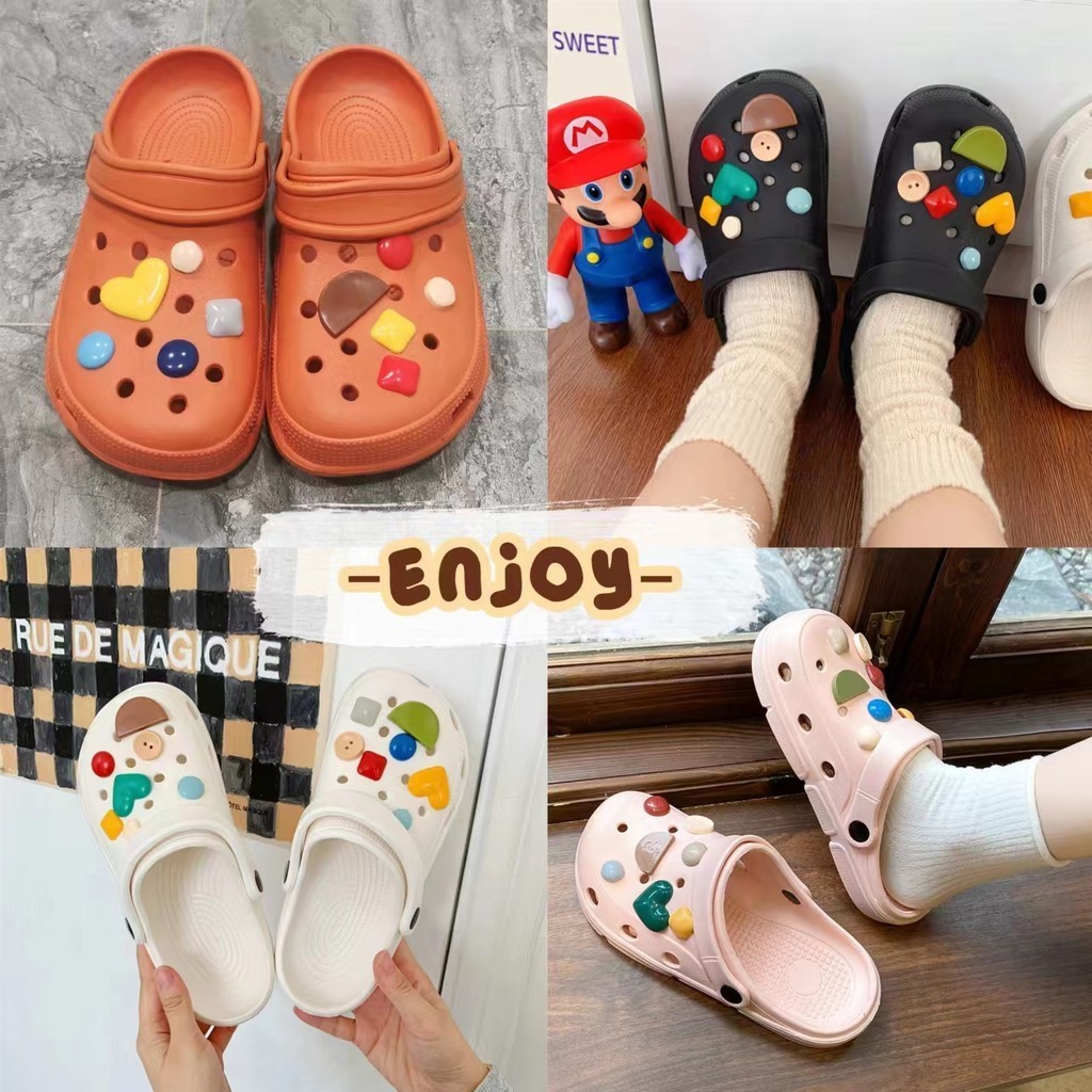 EnJoy พร้อมส่ง (TO-GY) รองเท้าแตะแบบสวม หัวโตดีเทลเรียบๆ สายขาด มีหลายสี