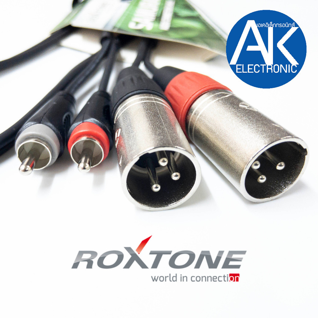 สายเครื่องเสียง ROXTONE สายสัญญาณ XLR ตัวผู้ RCA ข้างละ2หัว 1เมตร สายสัญญาณเสียงหัวXLRตัวผู้ 2หัว