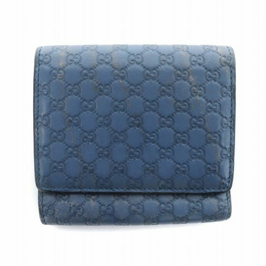 Gucci Gucci Tri-fold Wallet Mini Micro Gucci Shima Leather สีฟ้า ส่งตรงจากญี่ปุ่น มือสอง
