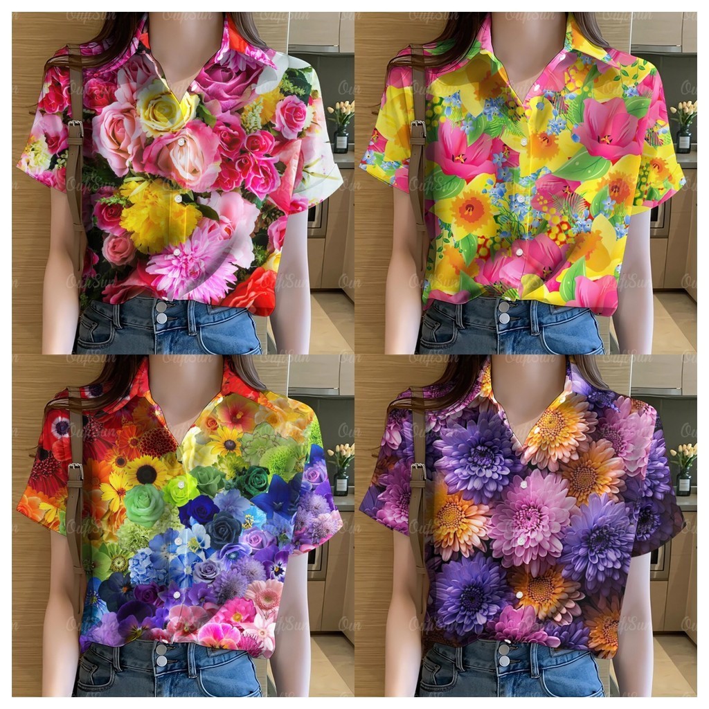 (🔥มีสินค้า จัดส่งภายใน 24 ชั่วโมง🔥) เสื้อฮาวายสตรีทันสมัย2567 เสื้อลายดอกสวยๆ สไตล์รีสอร์ทลำลองทุกวัน เสื้อยืดฤดูร้อนทรงหลวมและระบายอากาศได้ดี