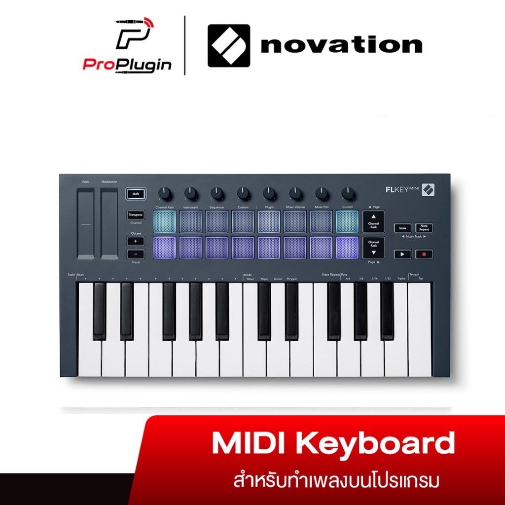 Novation FLkey Mini  มิดี้คีย์บอร์ดใบ้ คีย์บอร์ดไฟฟ้า 25 Key แบบ USB Midi Keyboard Controller  (ProPlugin)
