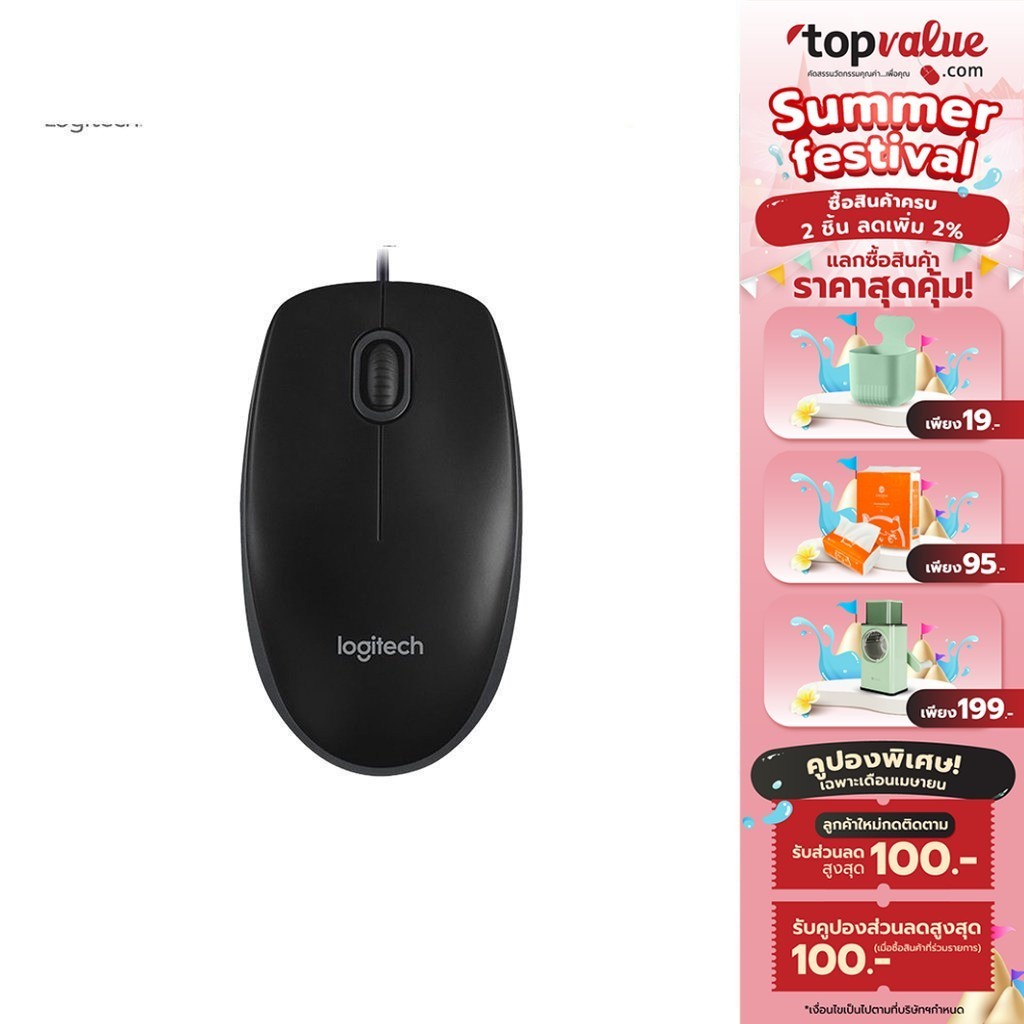 [ทักแชทรับโค้ด] Logitech Optical Mouse รุ่น B100 - Black