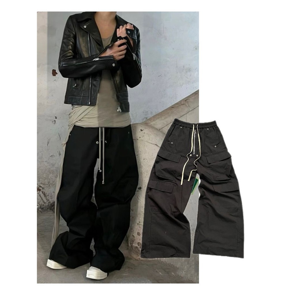 Rick Owens Original Label Overalls กางเกงลําลองขากว้างทรงหลวมกระเป๋าขนาดใหญ่