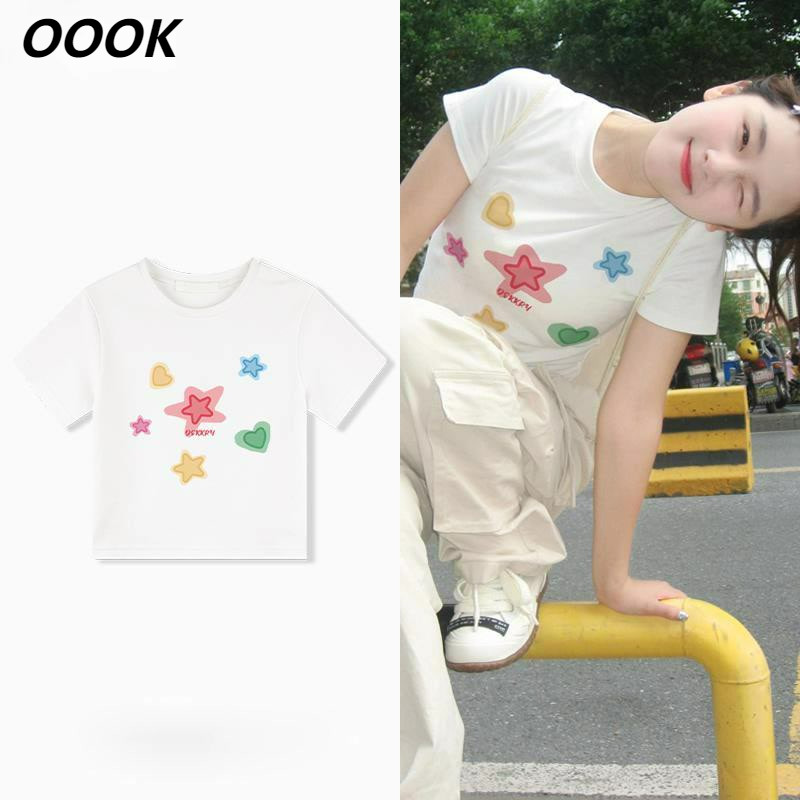 [ส่งจากโรงงาน]ออก24ชั่วโมง OOOK NEW เสื้อยืดแขนสั้น tshirt women ลายพิมพ์ดาว