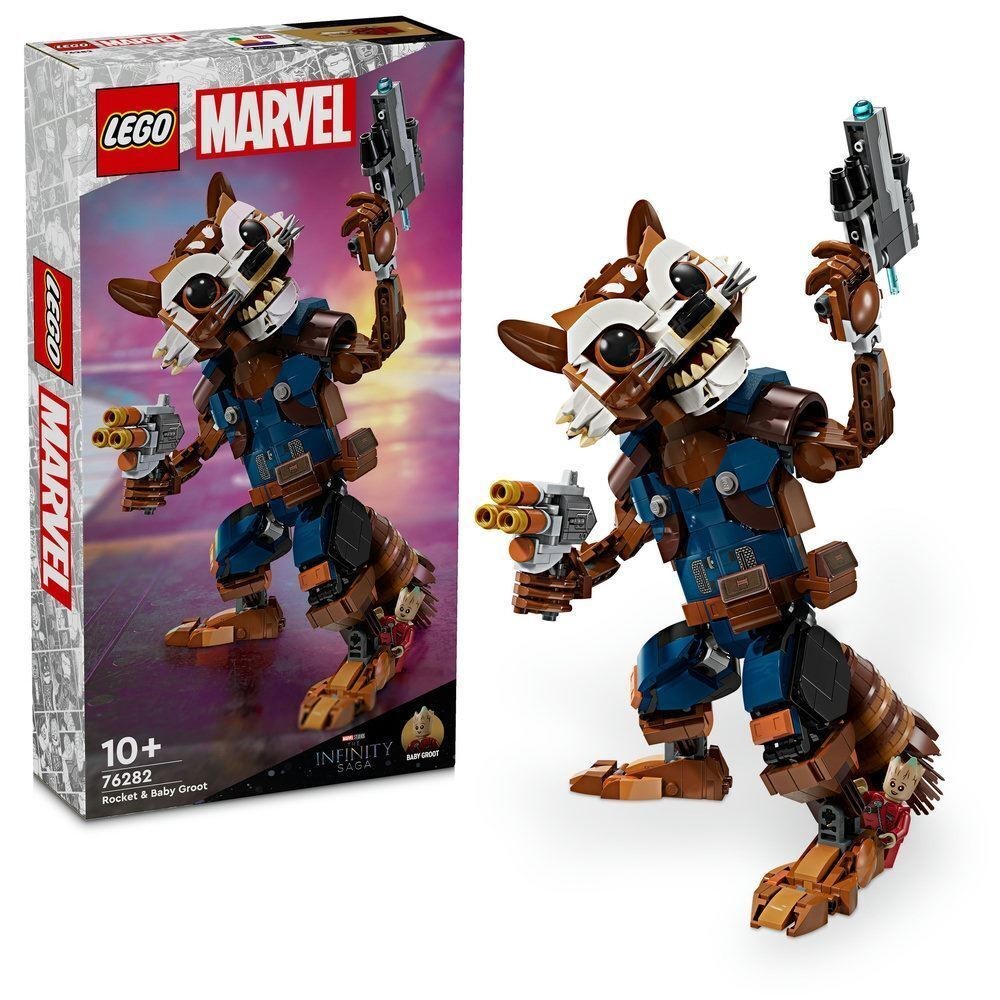 Lego Marvel Rocket &amp; Baby Groot ของเล่นตัวต่อเลโก้ ขนาดเล็ก 76282