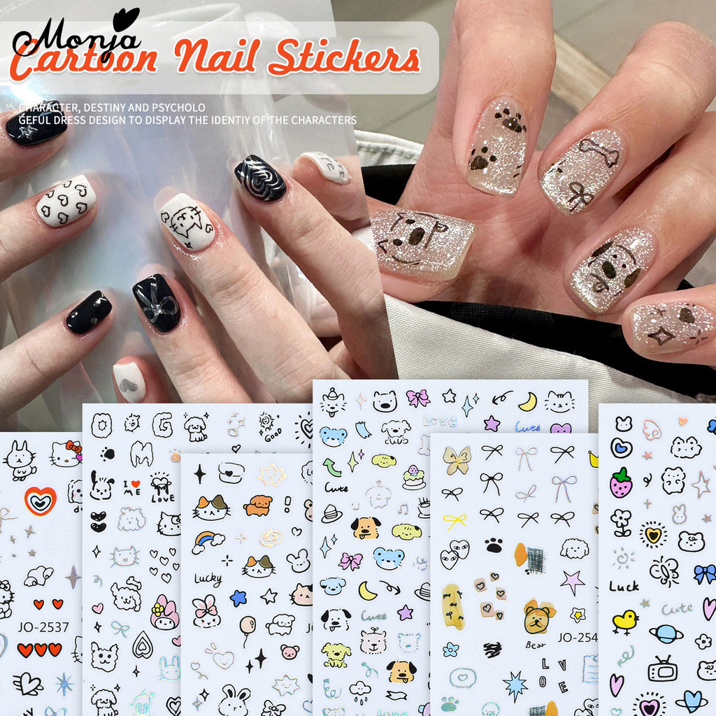 Monja การ์ตูน สติกเกอร์เล็บน่ารัก Graffiti กาว Decals เจล DIY เล็บเครื่องมือคริสต์มาสฮาโลวีนคอสเพลย์