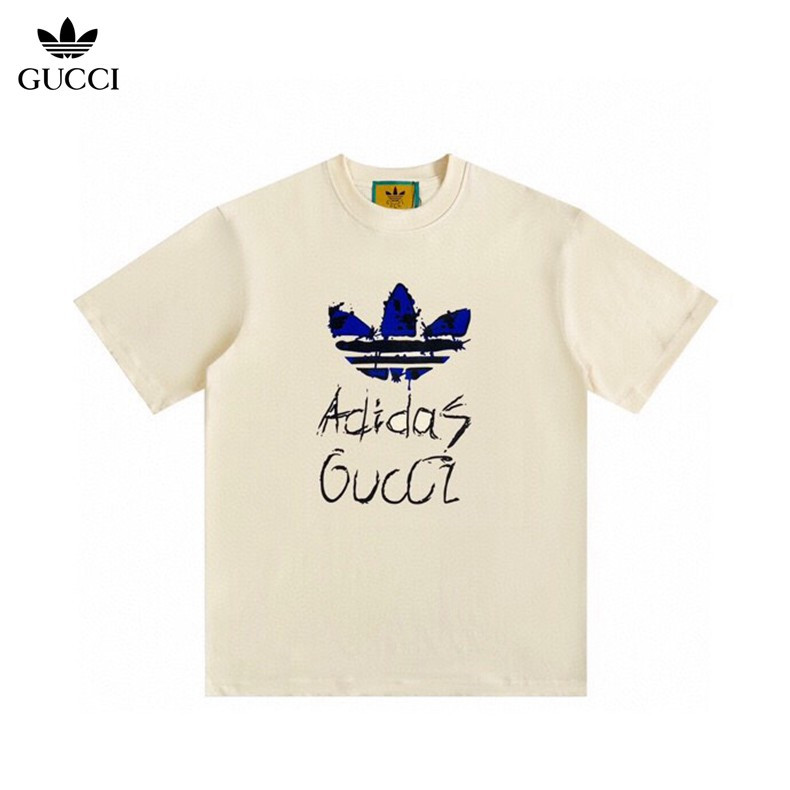 ADIDAS GUCCI Adidasgucci Clover เสื้อยืด Collaboration Unisex พิมพ์เรียบง่ายของคู่รักเสื้อแขนสั้นอเน