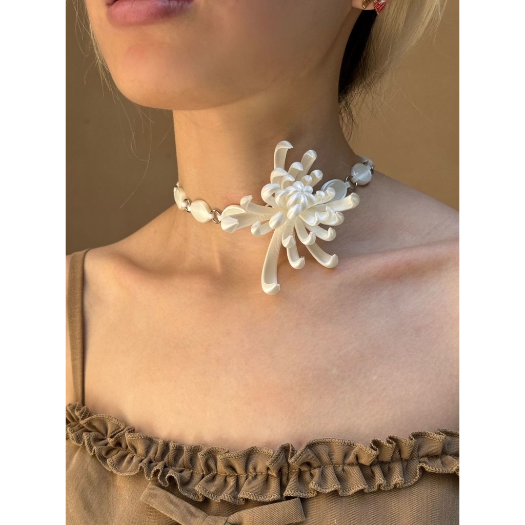 สร้อยคอดอกเบญจมาศดอกไม้ไฟ VERB สร้อยคอพิมพ์ 3D เงิน 925 สไตล์จีนใหม่ นิช ต้นฉบับ FROWTH