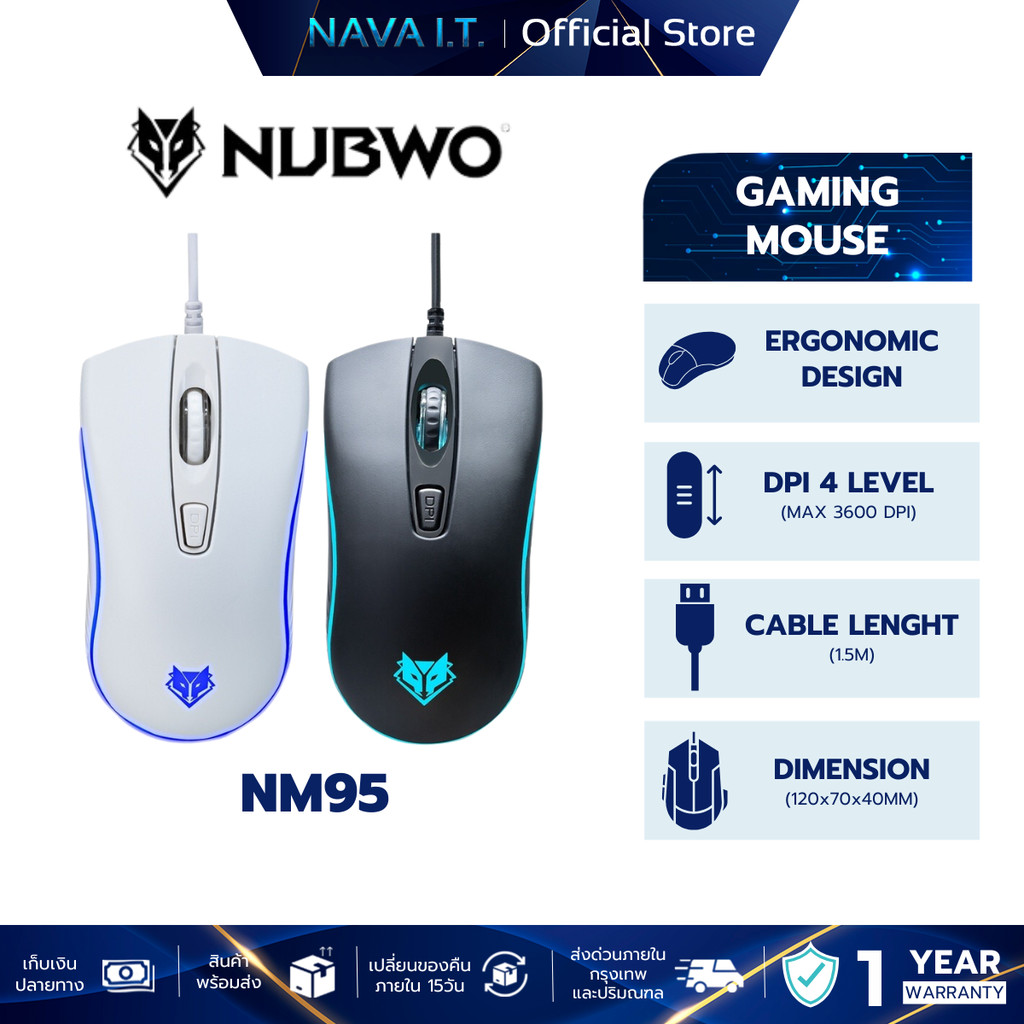 NUBWO NM95 WIRED GAMING MOUSE LED LIGHTING เมาส์เกมมิ่ง มีไฟ