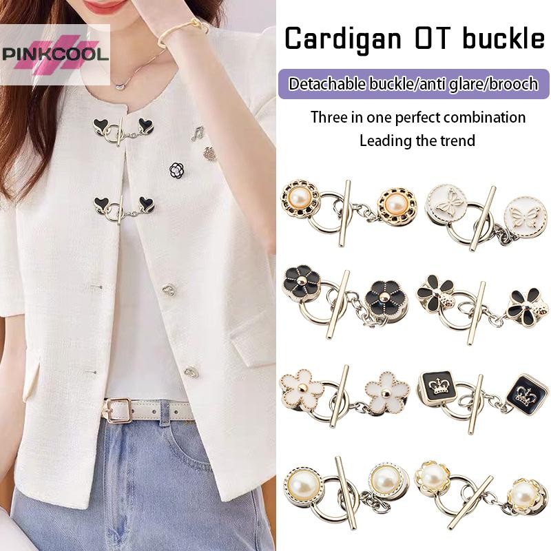 Pinkcool Anti-light เข็มกลัดภาษาฝรั่งเศสคําเพิร์ลดอกไม้เข็มกลัดที่ถอดออกได้เล็บฟรี Neckline Fixed Pin Coat ตกแต่งหัวเข็มขัด HOT