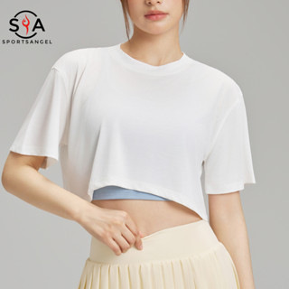 เสื้อยืดลําลองสําหรับสตรีแขนสั้นทรงหลวมเหมาะกับการเล่นกีฬา