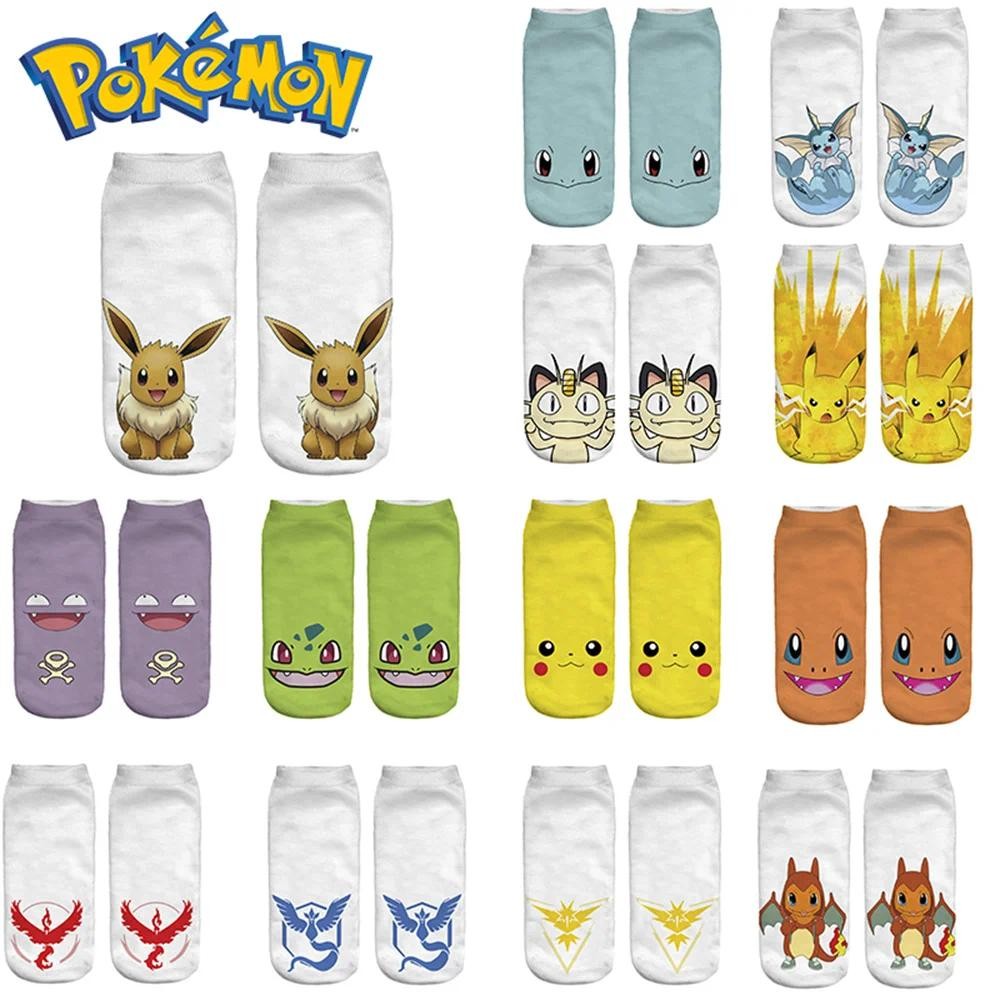 Pokémon ส่วนบุคคล 3D พิมพ์ถุงเท้าน่ารัก Pikachu แฟชั่นอินเทรนด์ถุงเท้าสั้นนักเรี