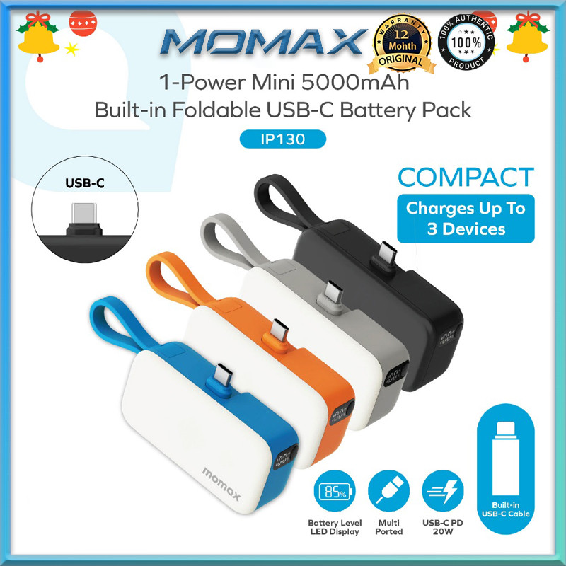 Momax 5000mAh PowerBank 1-Power Mini Power Bank 3-In-1 PD20W สาย USB-C ในตัว
