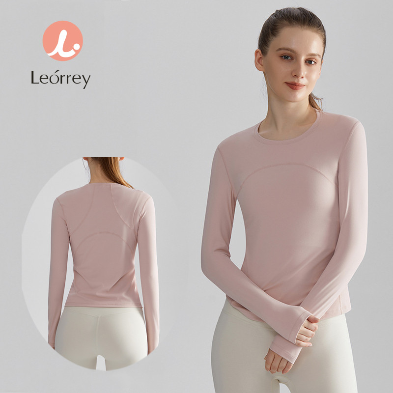 Leorrey-เสื้อเชิ้ตโยคะกลางแจ้งคอกลมแขนยาว เข้ารูป ใส่สบาย ไม่ระคายเคืองผิว เสื้อโยคะ