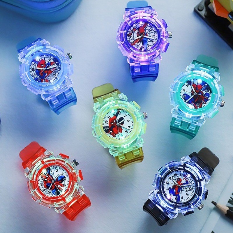 นาฬิกาสไปเดอร์แมนสําหรับเด็กเรืองแสงนาฬิกาเด็ก คุโรมิ นาฬิกาเด็กกันน้ํากันตกสําหรับเด็กนักเรียนหญิงวันเกิด