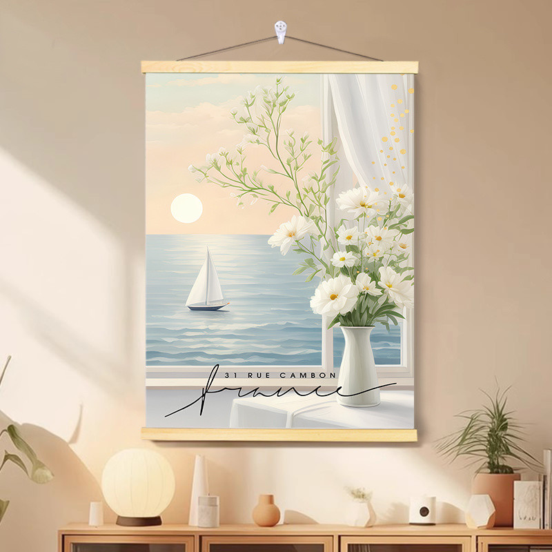 ของตกแต่งบ้าน ที่เรียบง่ายทันสมัยริมทะเลระเบียงหน้าต่างภูมิทัศน์ภาพวาดไม้เนื้อแข็งห้องนั่งเล่นห้องนอนห้องรับประทานอาหารไฟฟ้าเมตรกล่องตกแต่งเลื่อนปิดกั้นว