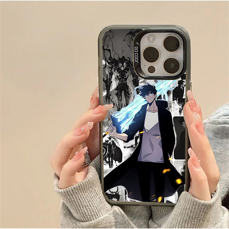 Solo Leveling เคสโทรศัพท์สําหรับ Iphone 16 Pro Max 11 12 13 14 15 Pro Max 14 15 Plus 11Pro 12 Pro ปลอกชุบฮาร์ดอะนิเมะการ์ตูนรูปแบบตัวอักษร PC Cover - รูปที่ 3