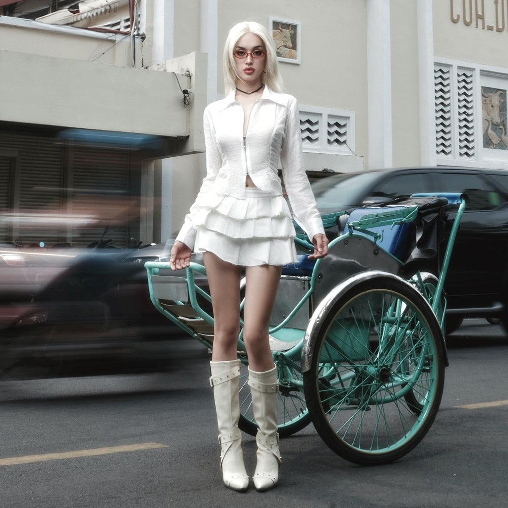 TATICHU - Sizzle - เสื้อเชิ้ตผ้าไหมลายซิปหน้า