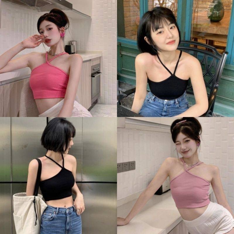 เสื้อสายเดี่ยวไขว้หน้า เอวลอย (ผ้าคอตตอน) ♥️♥️จะอดใจไหวเหรอ💕