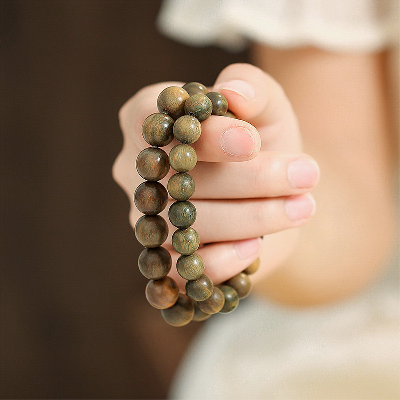 สร้อยข้อมือ ประดับลูกปัดไม้จันทน์ สีเขียว แบบเรียบง่าย สไตล์ชนเผ่า สําหรับผู้ชาย และผู้หญิง