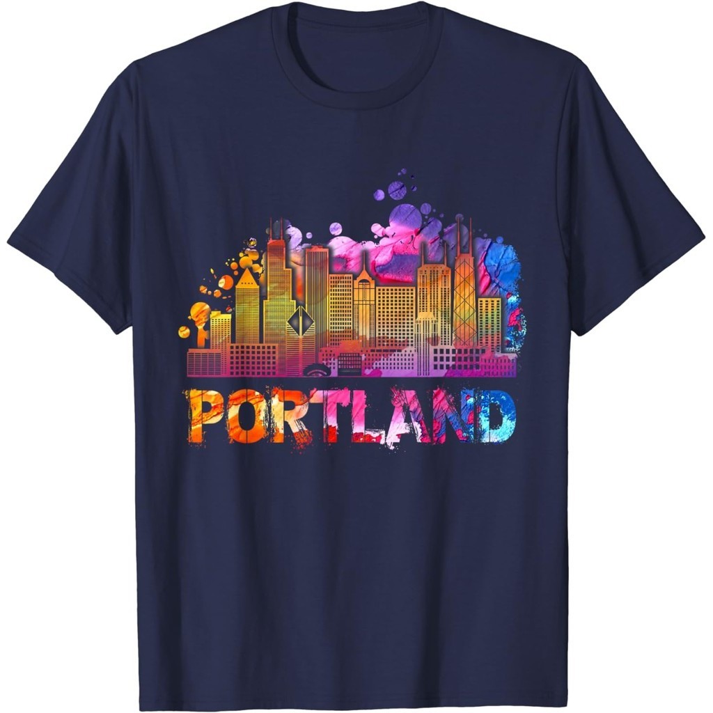 เสื้อยืด ผ้าฝ้าย พิมพ์ลาย Portland Oregon Skyline สไตล์วินเทจ สําหรับผู้ชาย